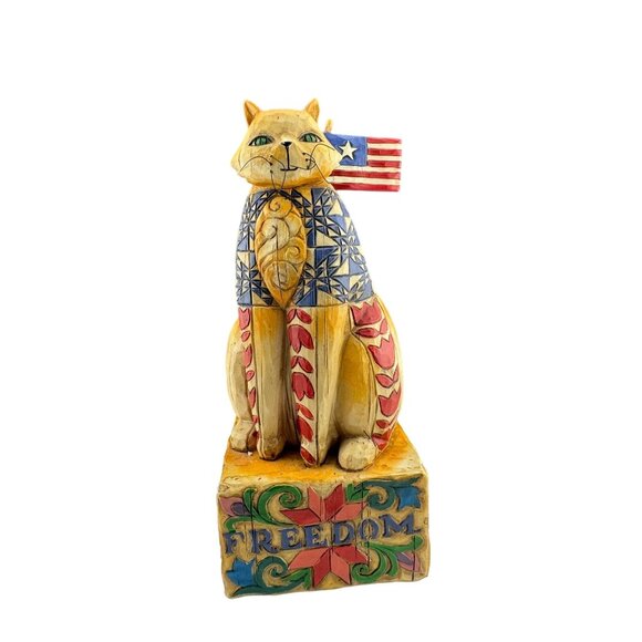 Jim Shore Heartwood Creek Freedom Cat Figurine With American Flag 6" - Picture 1 of 5
